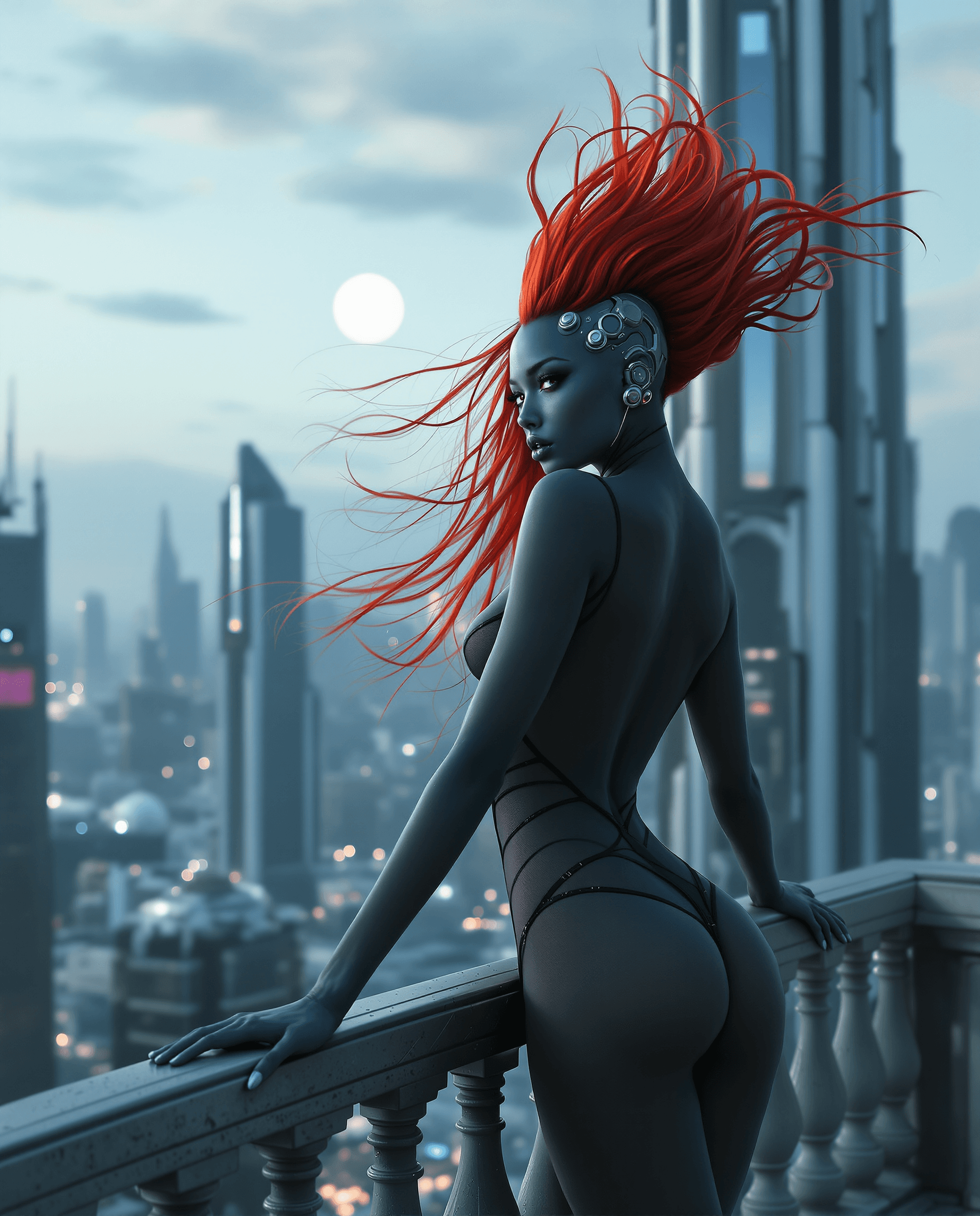 AI generated: Full body view of An 8K, highly detailed photo masterpiece of a super beautiful, hot, dark blue skin...