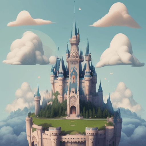 AI generated: UI/UX, pinterest, web 3D illustration, imaginative person, creating with fantasy scene, clouds, cast...