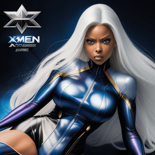 AI generated: 
Comic Cover with the Marvel Book Title "X-MEN" at the top. gorgeous superheroine Storm X-men (Benes...