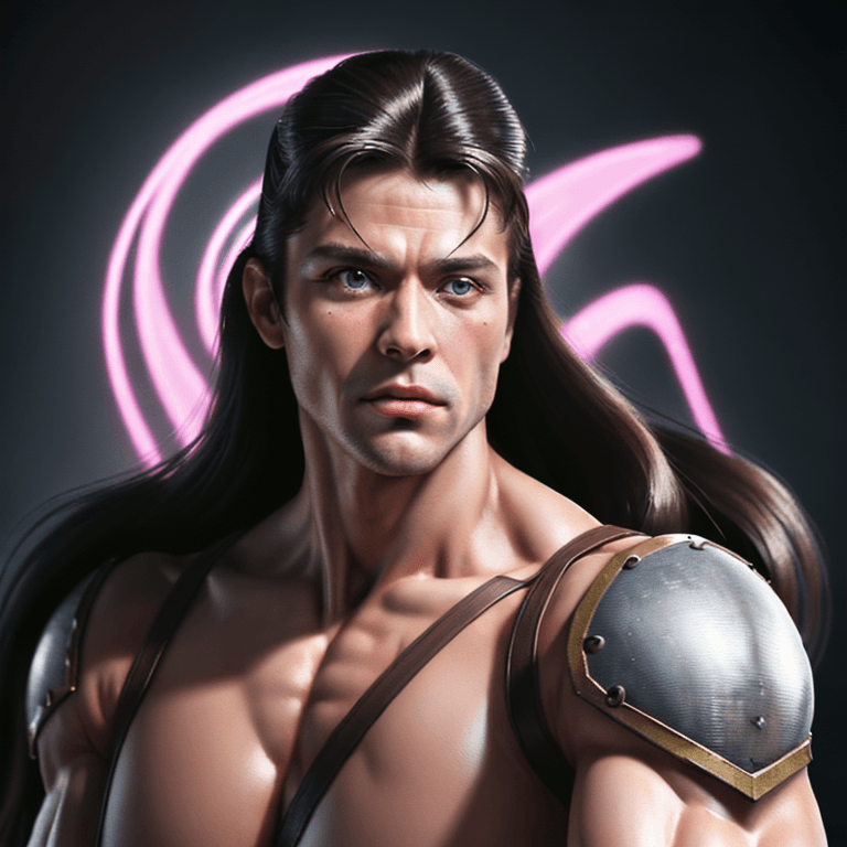 AI generated: retrowave warrior muscles pose portrait, insanely detailed, highest quality, 4k, high sharpness, det...
