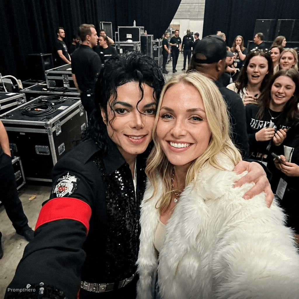 AI generated: z Michael Jackson za kulisami na koncercie, podekscytowana atmosfera fanów