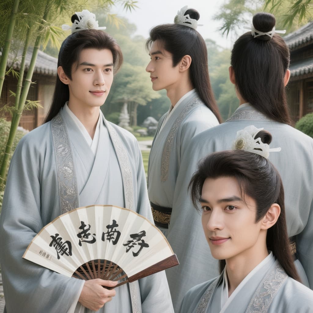 AI generated: Prompt: A professional character concept sheet featuring photorealistic, a young and handsome Chines...