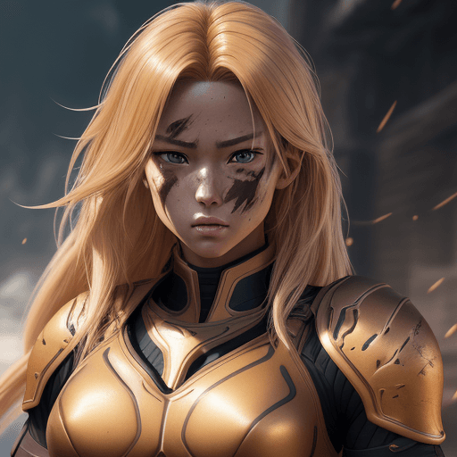 AI generated: Anime portrait of a toned athletic female character, long Yellow fantasy hair, body armor, detailed,...