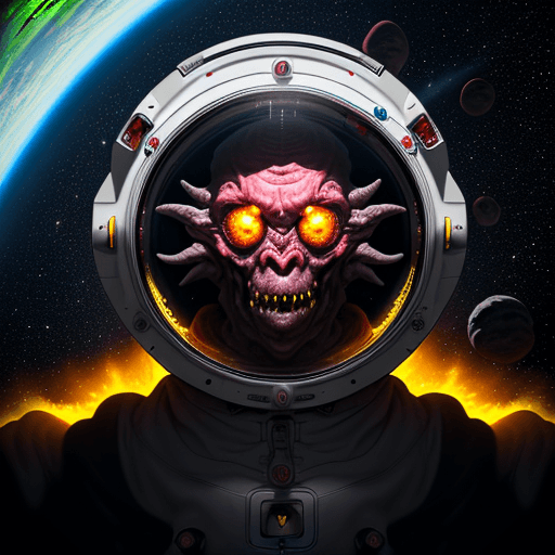 AI generated:  high quality foto of a bloody monster from energy, in space,  8k, big clows, lange zunge, lange dün...
