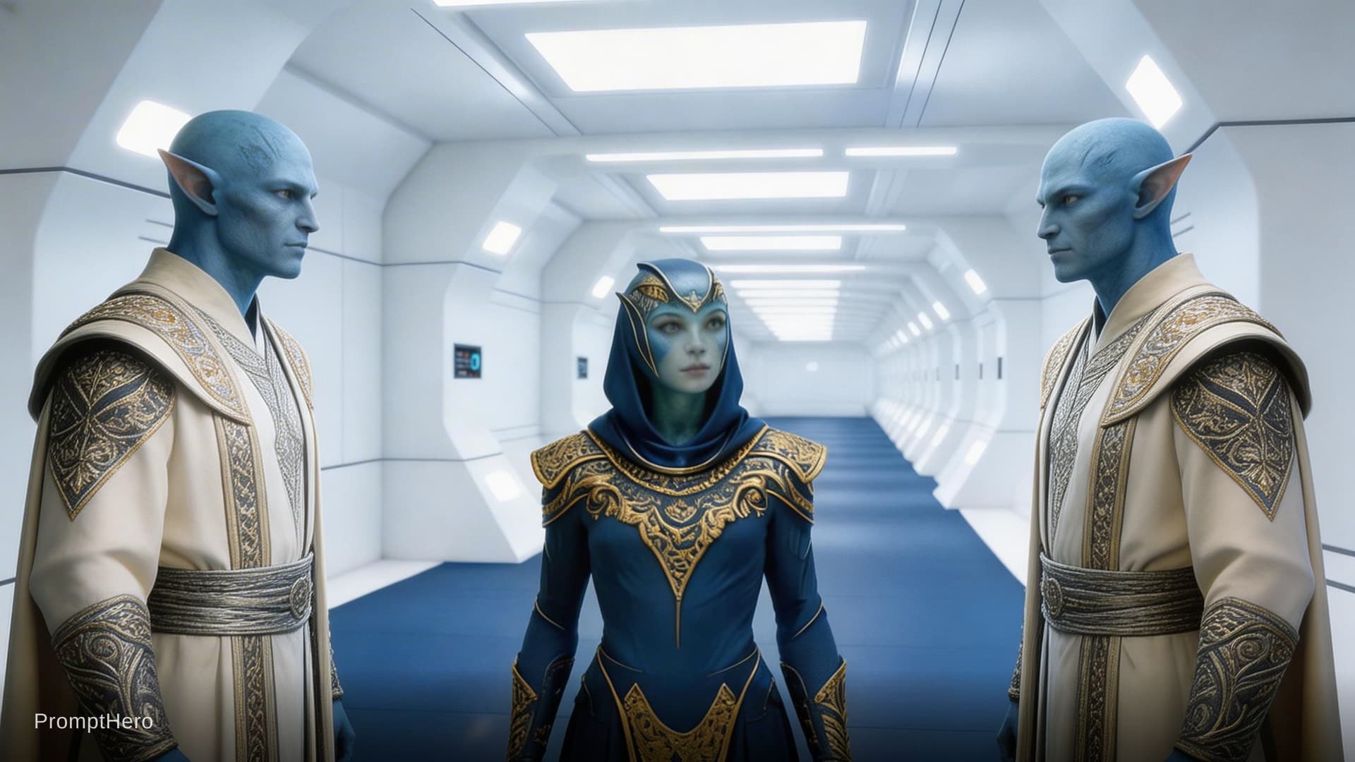 AI generated: Sci-Fi Cinematic Scene. Replace the male characters in reference image 1 with the two male character...