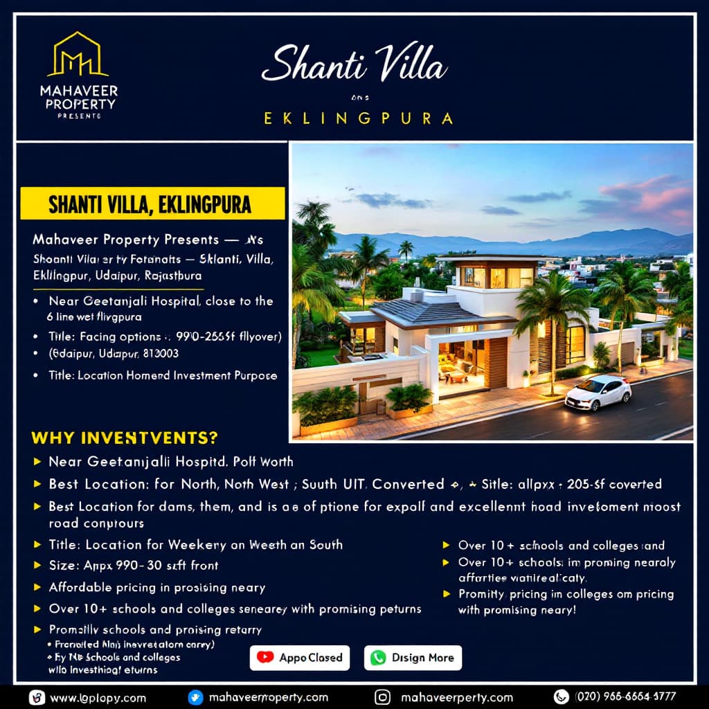 AI generated: "Design a professional real estate poster for **Mahaveer Property** presenting **Shanti Villa**
loca...