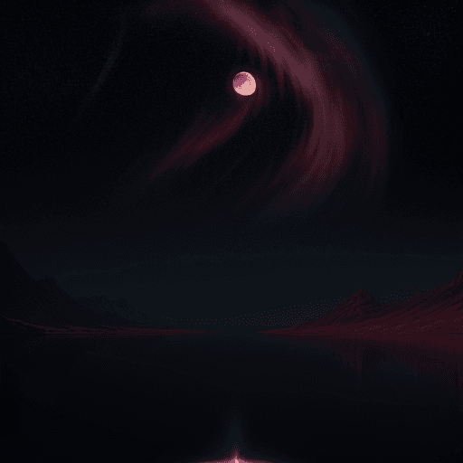 AI generated: At night, the moon, roses, starlight shining silk lake, red aurora, aura, full moon, stars, starligh...