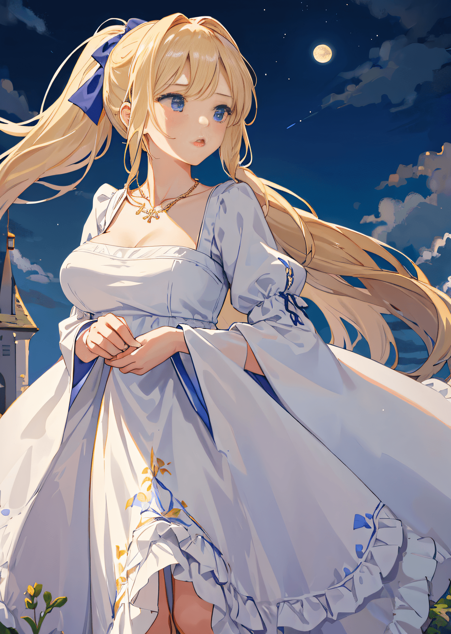 AI generated: (masterpiece, best quality:1.2), intricate detail, 1girl, celes chere, mouth open, looking up, night...