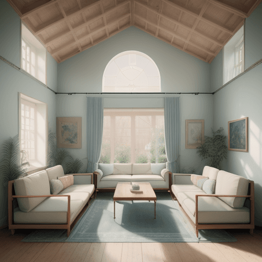 AI generated: High resolution photography interior design, dreamy sunken living room conversation pit, wooden floo...