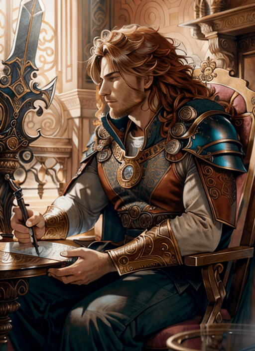 AI generated: Tarot card, symmetry, portrait of a demigod, Portrait of a male warrior holding two giant swords, in...