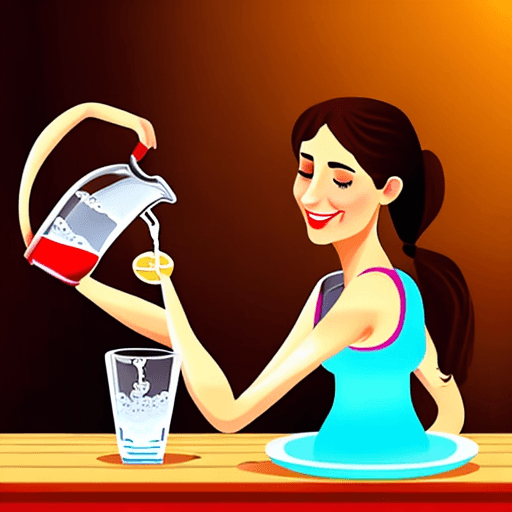 AI generated: friendly Greek girl pouring water from a pitcher into an empty glass.
style: romantic