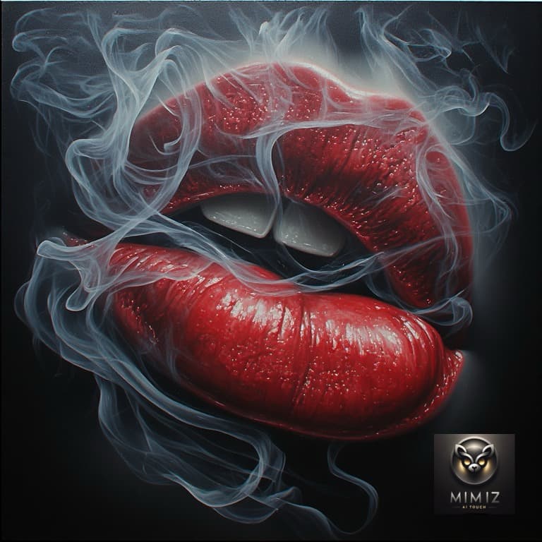 AI generated: Perchance
Ultra-detailed surreal close-up of glossy red lips exhaling swirling smoke, smooth skin te...