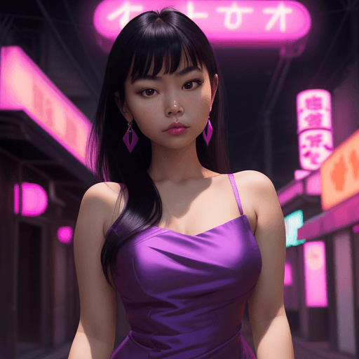 AI generated: asian girl wearing an elegant top or dress at night but boobies is sawing, in the style of iconic al...