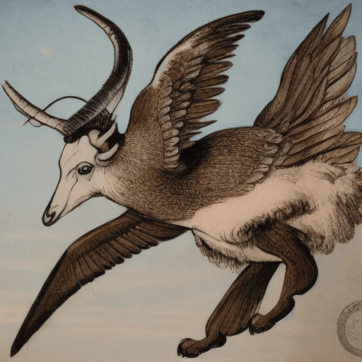 AI generated: a bird with the head of a goat is flying