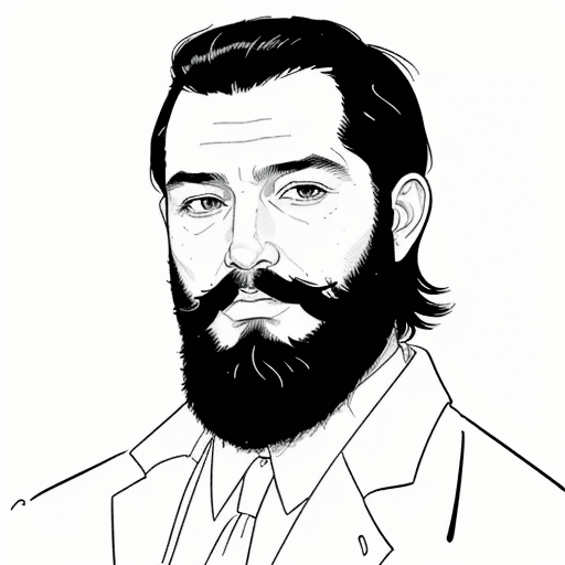 AI generated: style moebius, man with beard and dark short hair, line art, ink, portrait, stroke only