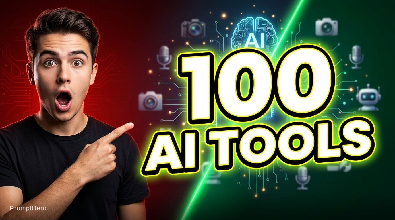 AI generated: Create a high-contrast YouTube thumbnail for a video titled “100 AI Tools for Content Creators”.
Spl...