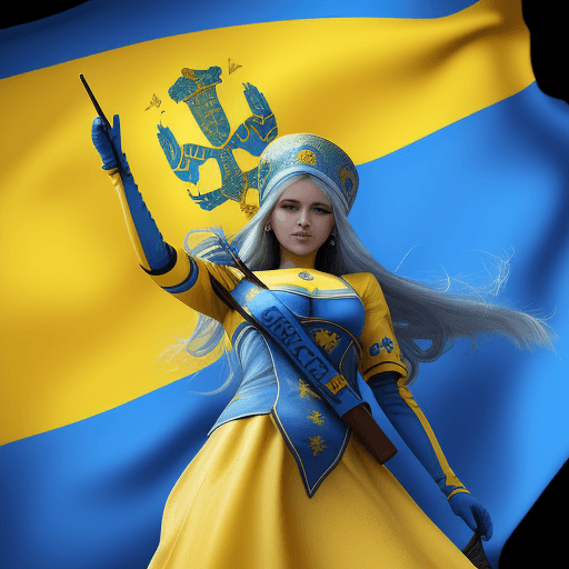 AI generated: beautiful women of ukraine with flag blue and yellow,name UKRAINE en background