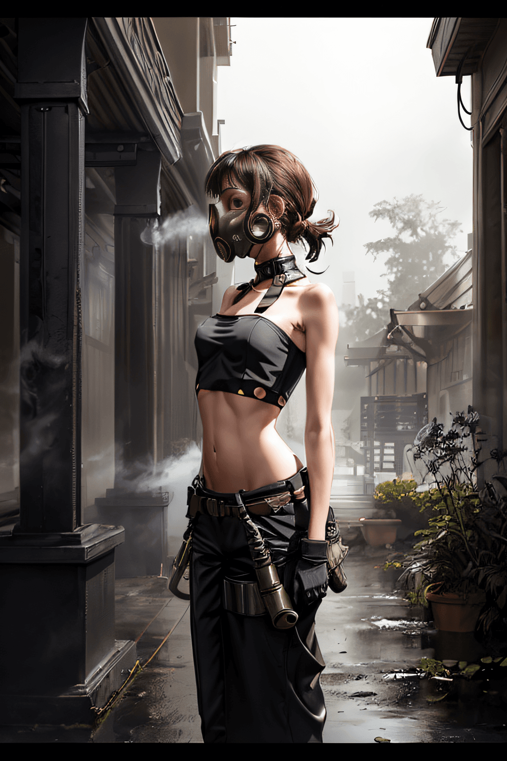 AI generated: long exposure photography photo of a Woman, Skinny with a straight, slender figure, (Crop blouse wit...