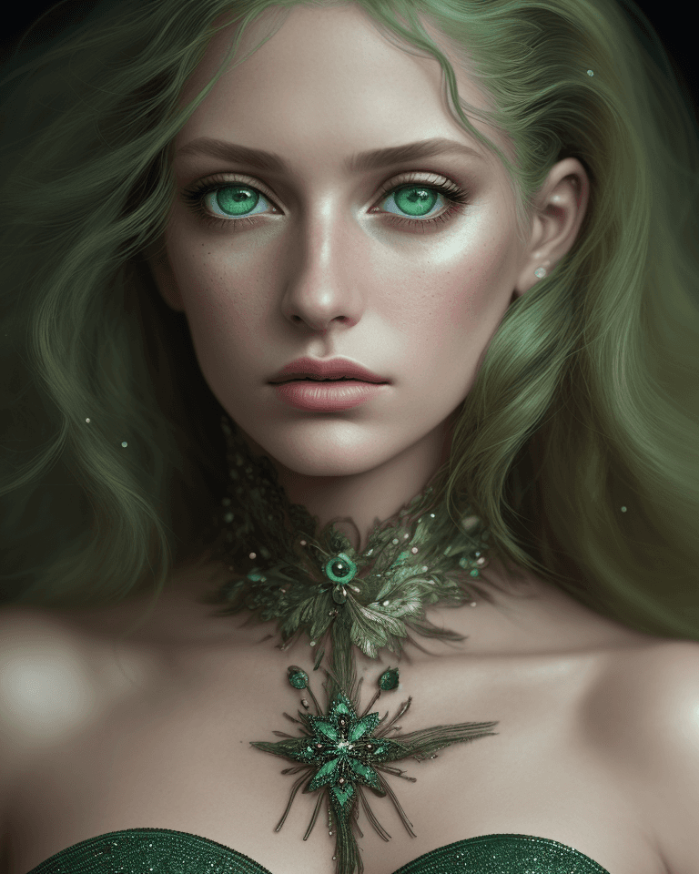 AI generated: Award-winning fashion editorial, Annie Leibovitz style, detailed close-up of a female model, sparkli...