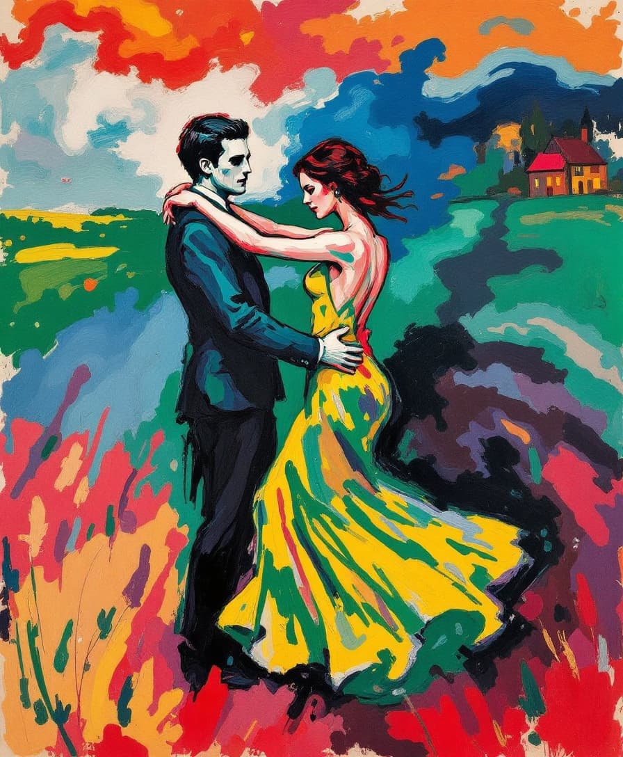 AI generated: Masterpiece, ('Dance in the Countryside' by Pierre-Auguste Renoir in 1883), inspired by the expressi...