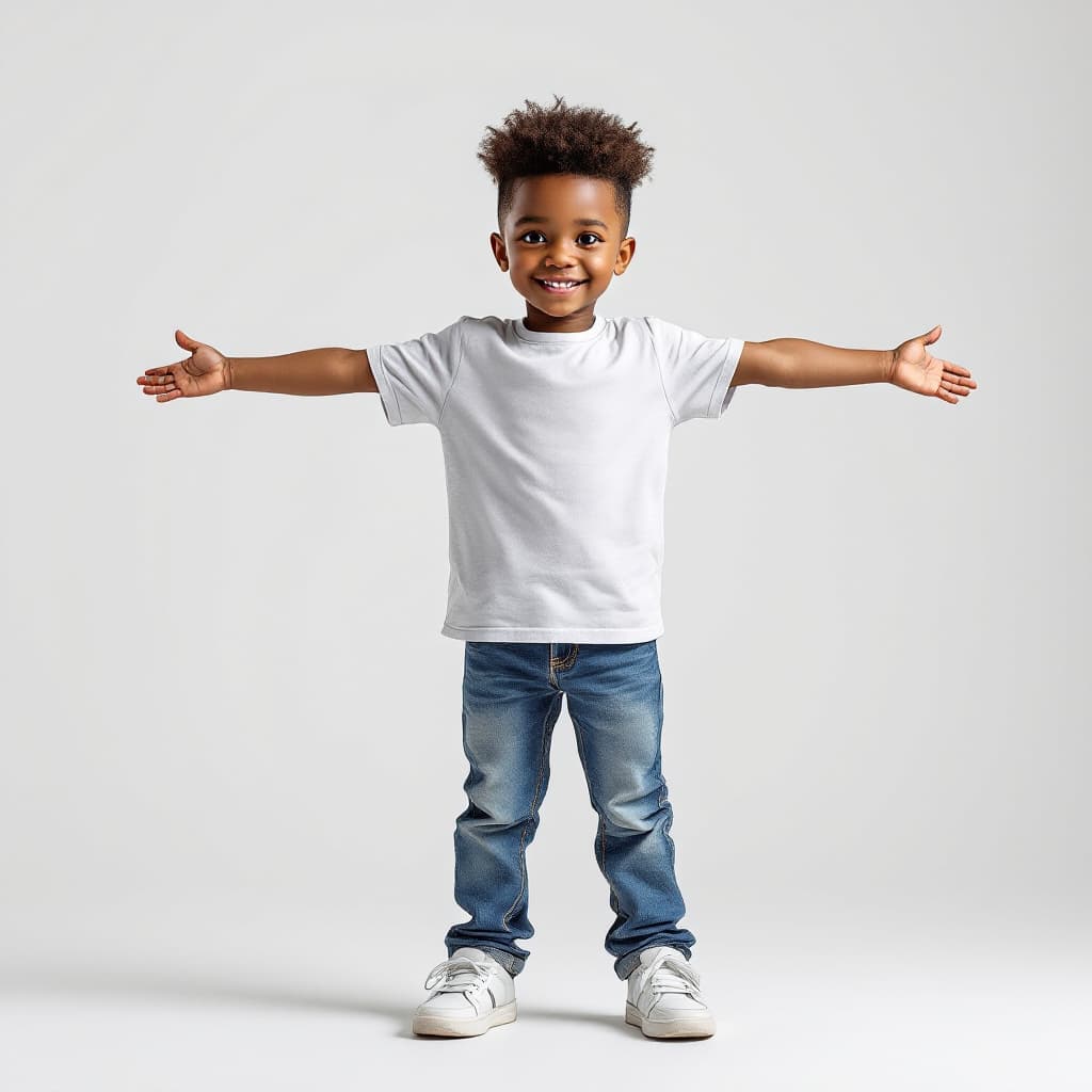 AI generated: A realistic 4D full-length photograph of an 5 year old Nigerian boy, tanned brown skin, realistic na...