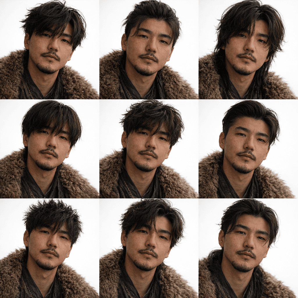 AI generated: Generate a realistic 3x3 collage showing how the person from Image 2 would look with each hairstyle ...