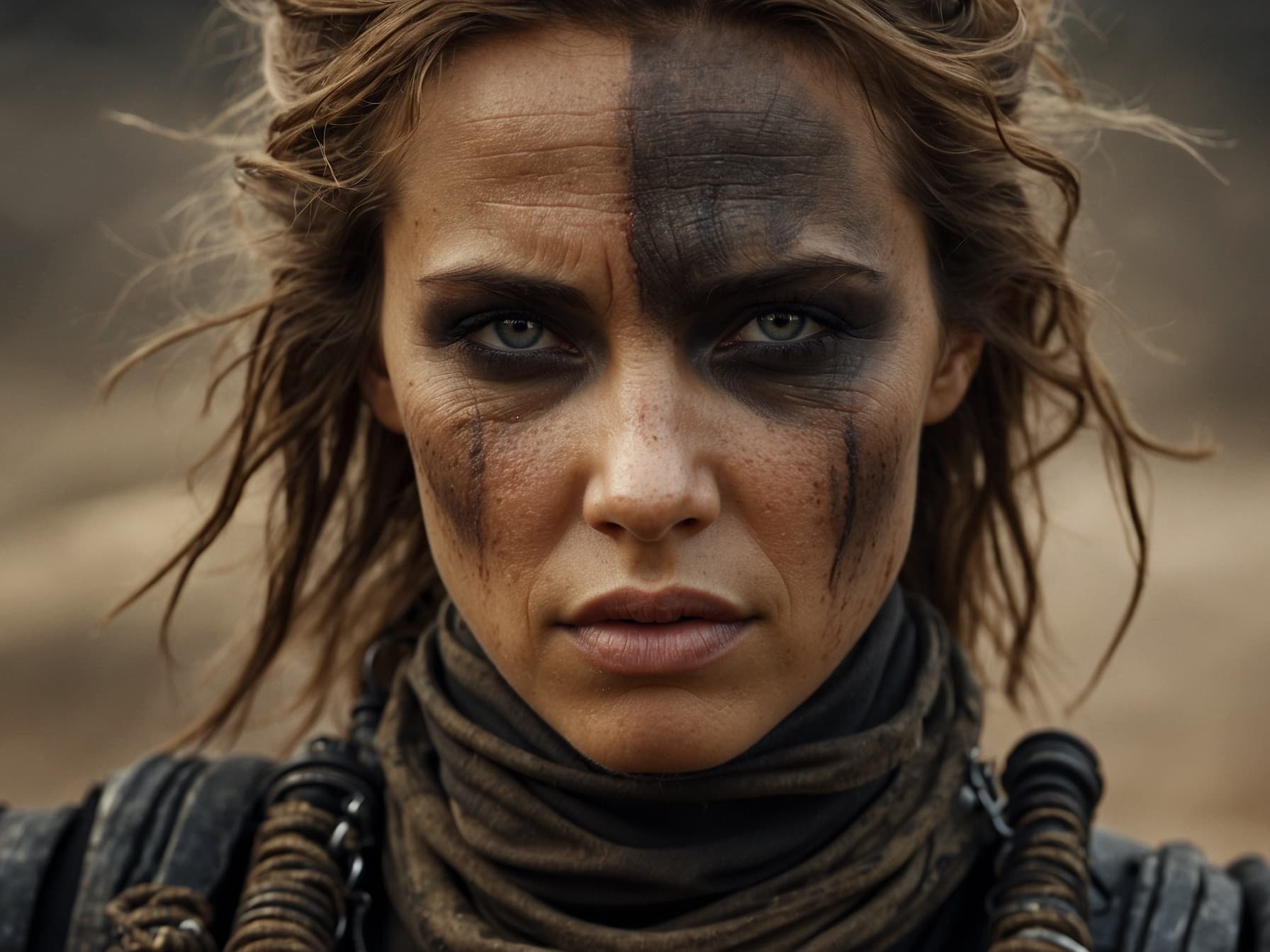 AI generated: mad max woman, photo realistic, post apocalypt, a detailed matte painting by Jerry Eisenberg, presen...