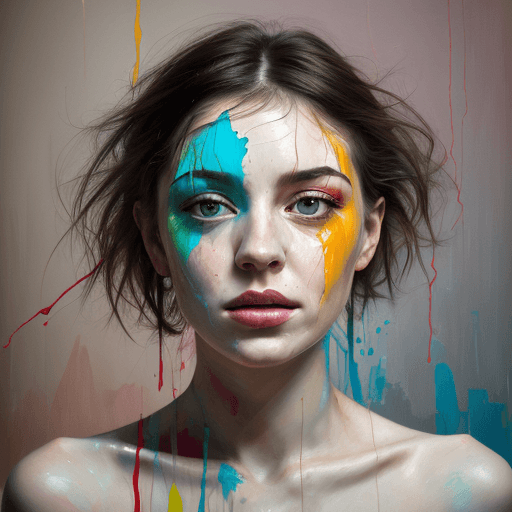 AI generated: an painting on the canvas of a woman in colorful tones, in the style of martin ansin, cracked, seren...