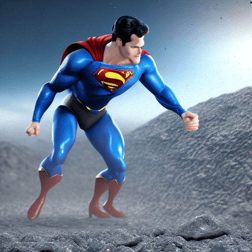 AI generated: superman, 3D, handsome face, blender, half metal material suit, background meteorite combined with g...