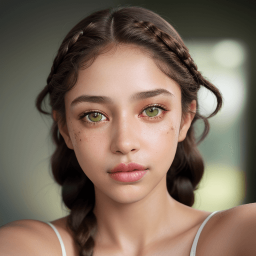 AI generated: hyper realistic waist up selfie portrait of a brazilian woman with short light brown messy braided h...