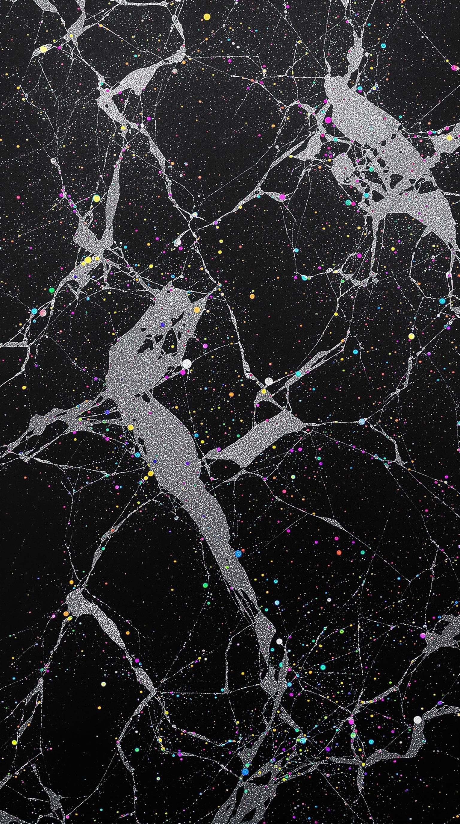 AI generated: black holographic marmor texture, with silver holographic effect, neon splashes