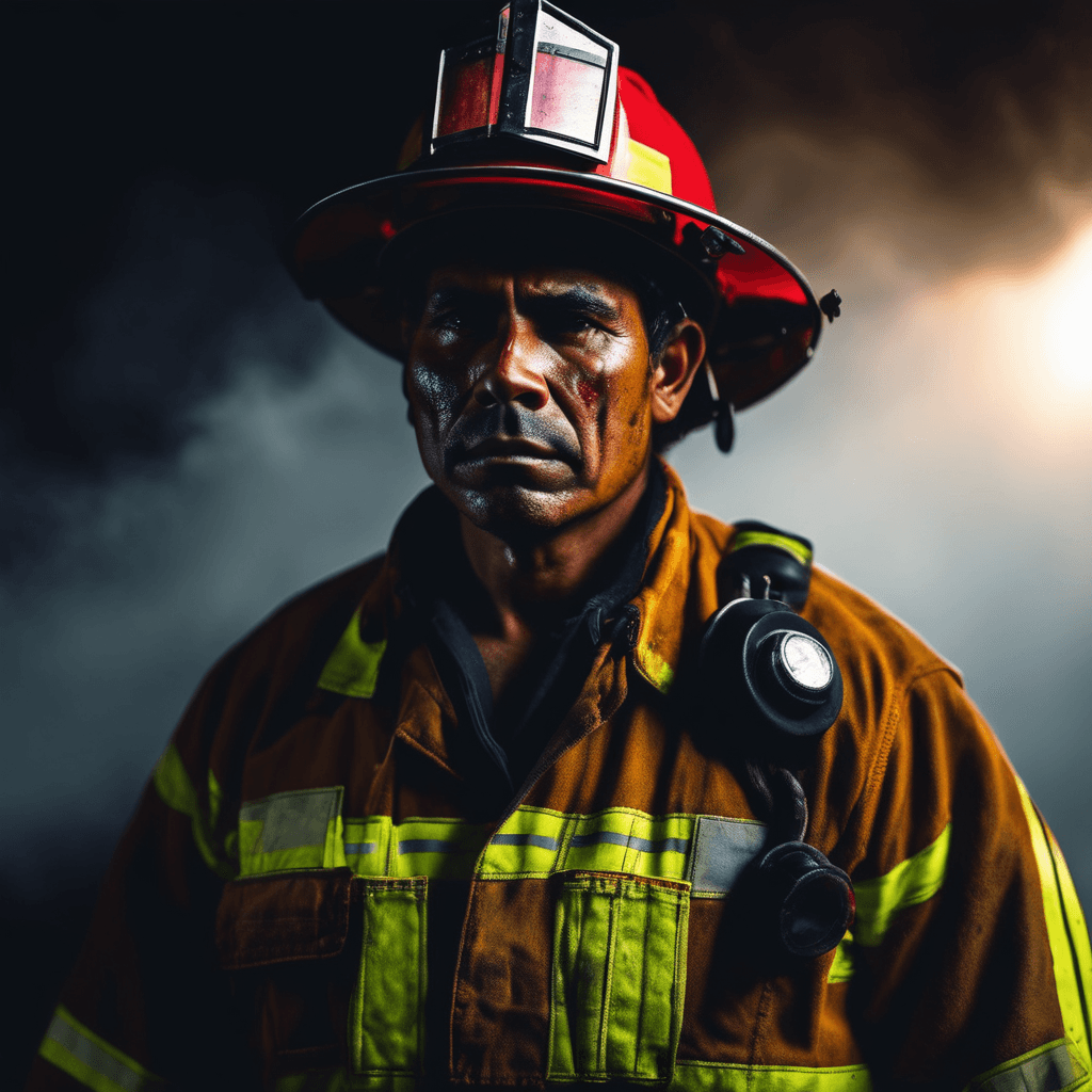 AI generated: An emotional 4K portrait of an Indigenous Peoples of Australia firefighter in summer, featuring dram...