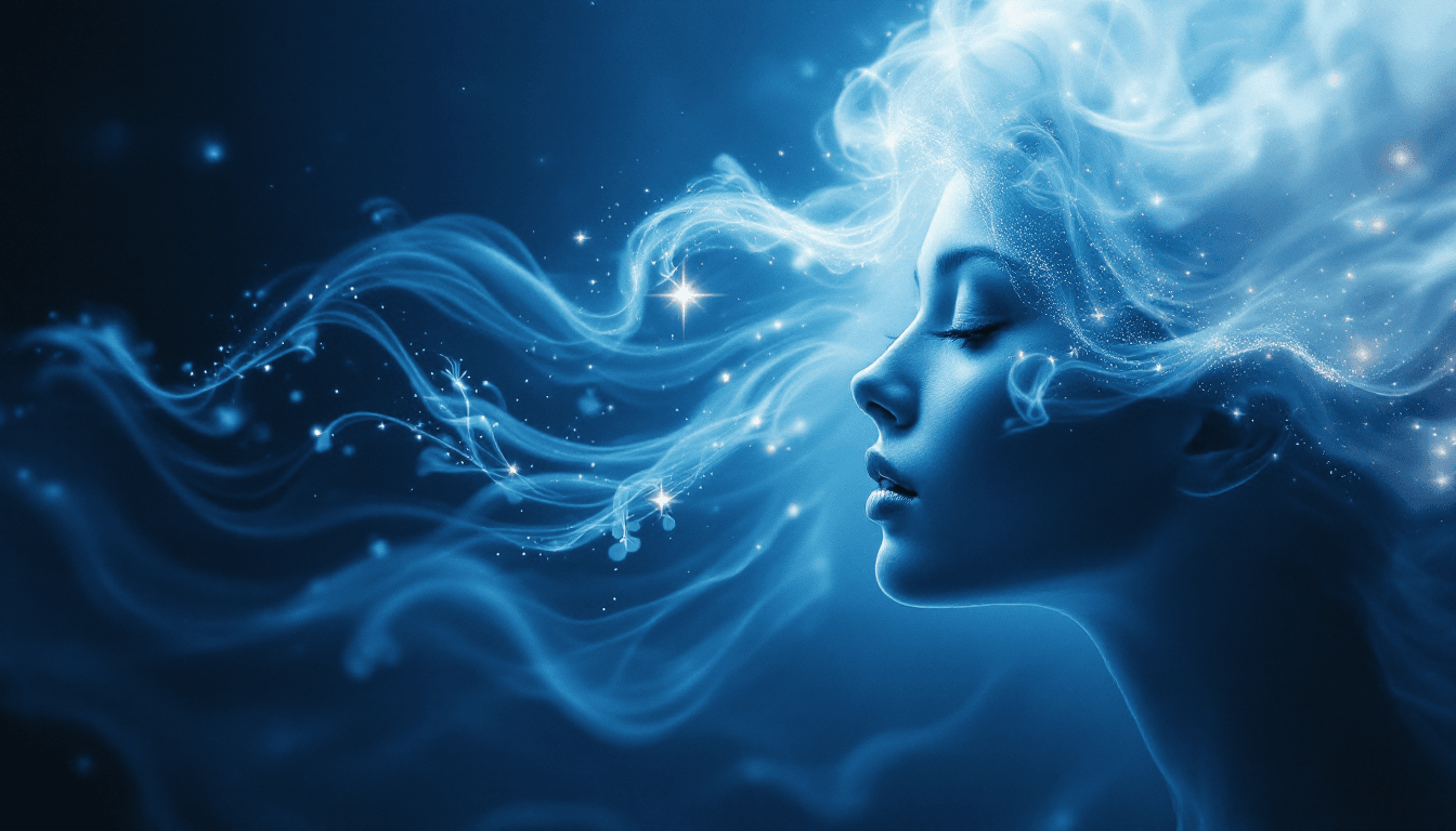 AI generated: surreal semi realistic landscape photograph, cool blue light to dark gradients, muted soft tones, da...