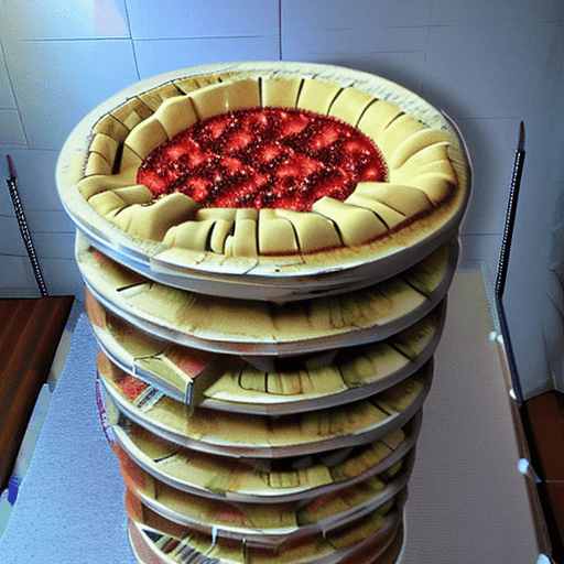 AI generated: Photo of a ultra realistic tower of Piza made from layers of Pizza