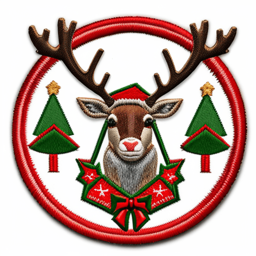 AI generated: logo, patch, embroidered christmas reindeer,  realistic, vintage, 3d ,highly detailed,32k,hd,retro,o...