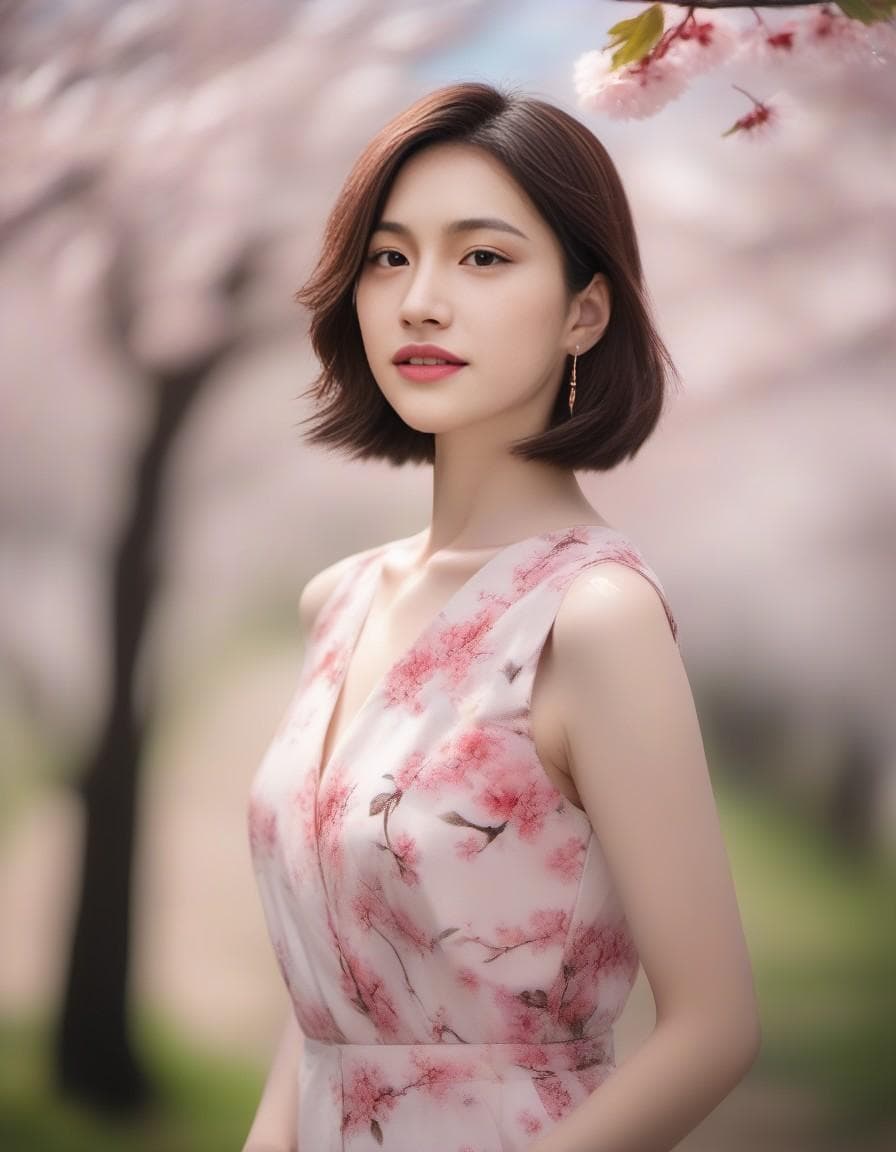 AI generated: Cherry blossoms bloom, Softly falling to the ground, Springtime's fleeting grace| dynamic pose |cent...