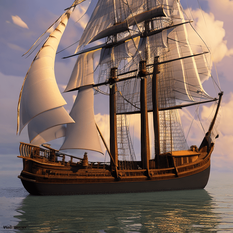 AI generated: Photo of a ultra realistic sailing ship, dramatic light, pale sunrise, cinematic lighting, battered,...