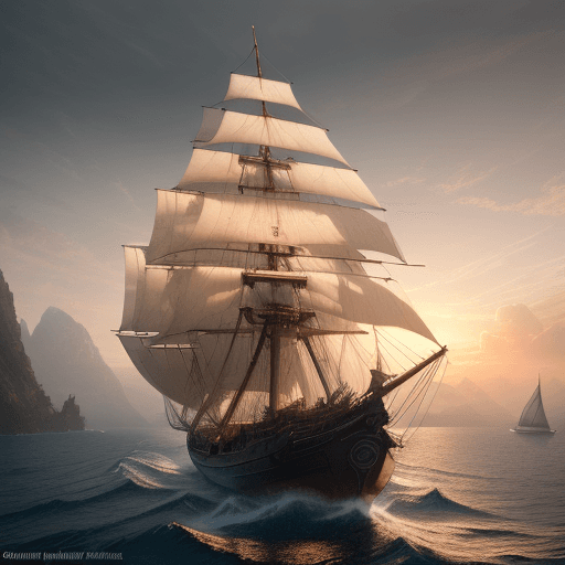 AI generated: Photo of a ultra realistic sailing ship, dramatic light, pale sunrise, cinematic lighting, battered,...