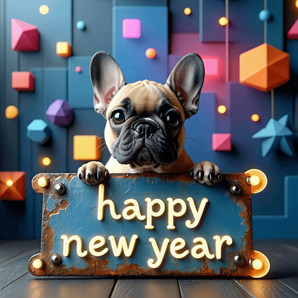 AI generated: 3d Image Pixar Style, Cute french bulldog puppy with huge eyes, holding a Flat lay mockup of [a futu...
