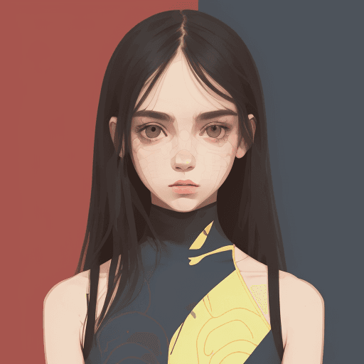 AI generated: illustration, upper-body, girl, front, face, gaze, two randomly three limit colors, outline, edges l...