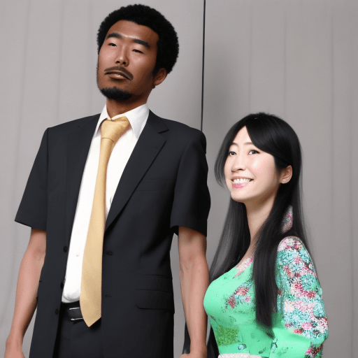AI generated: a japanese woman 150 cm tall and black guy 225 cm tall