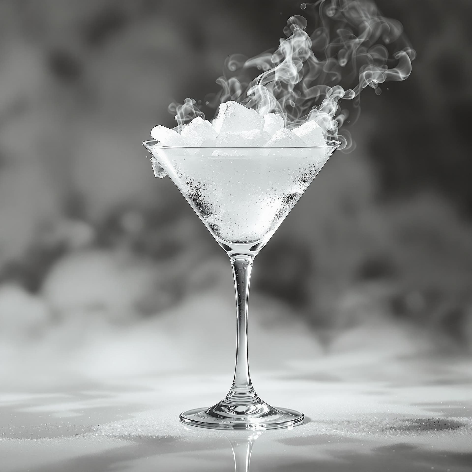 AI generated: award-winning photography of a perfect martini with dry ice in the vodka and fumes rising from the i...
