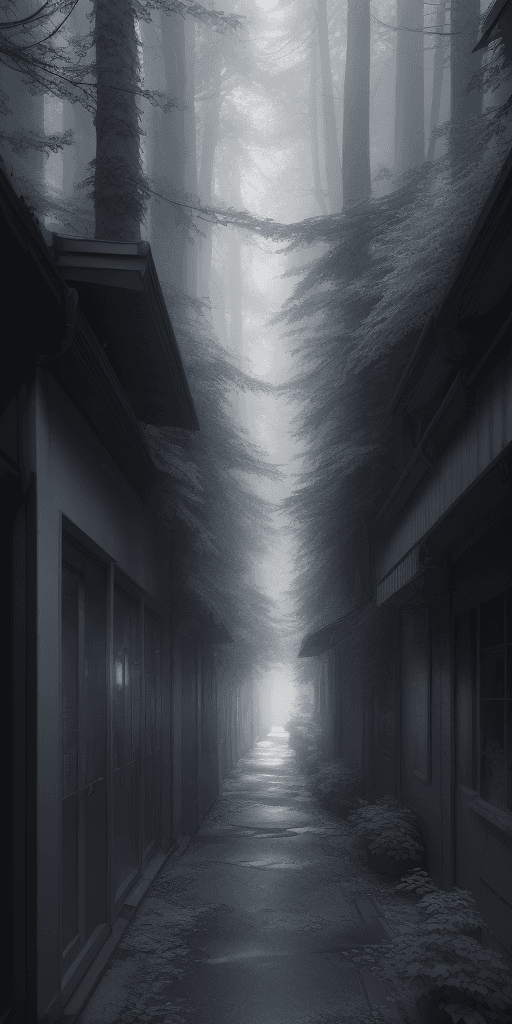 AI generated: a professional photographic view picture of an alley in a silver forest, photographic filter unreal ...