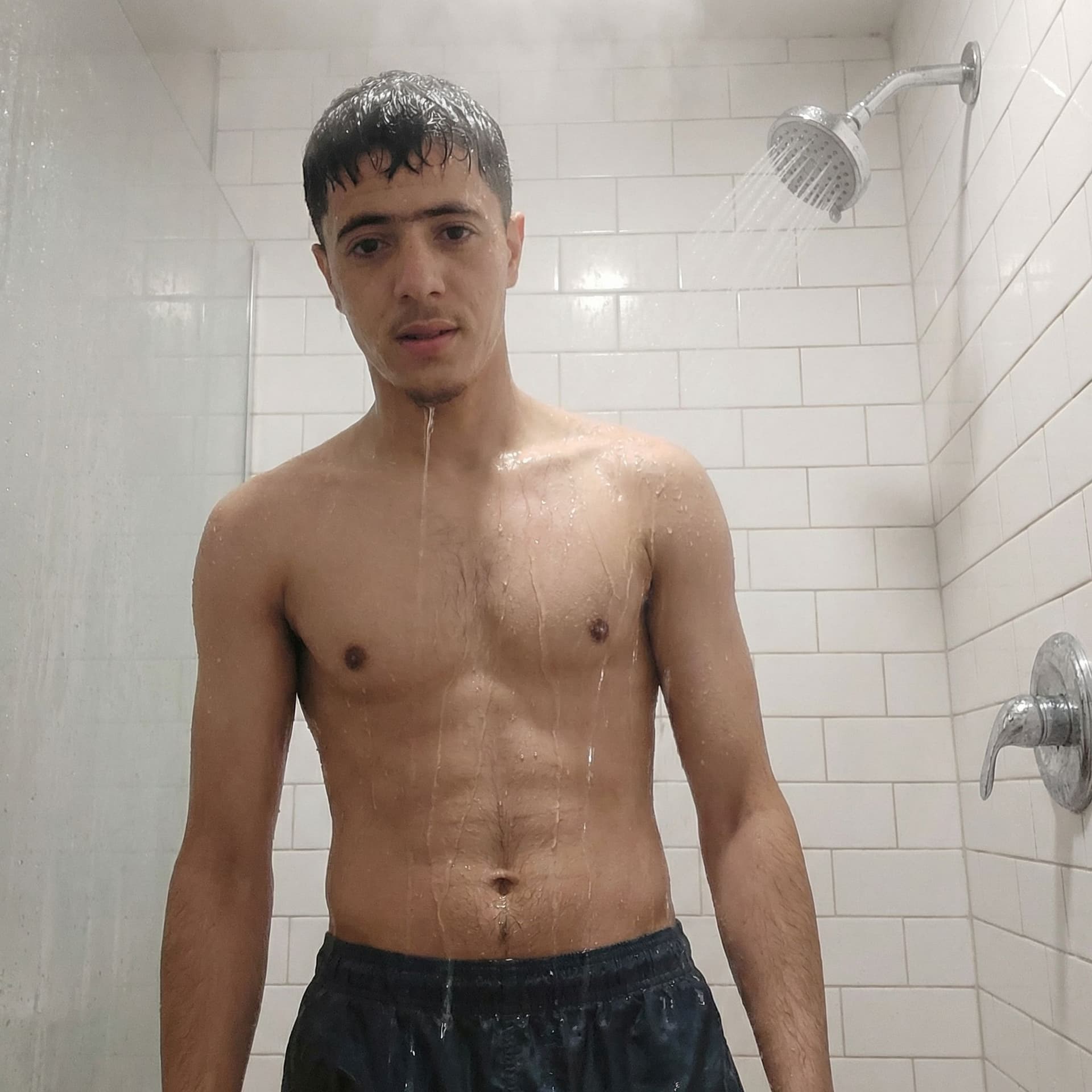 AI generated: Taking shower , full body 