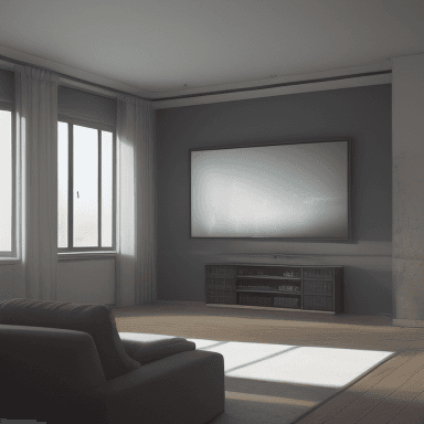 AI generated: a view of the living room inside an apartment, large space with double height and large windows, nex...
