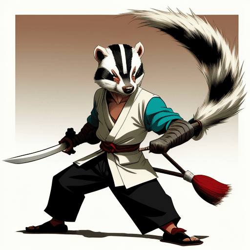 AI generated: badger samurai, art by Stan Sakai, anime