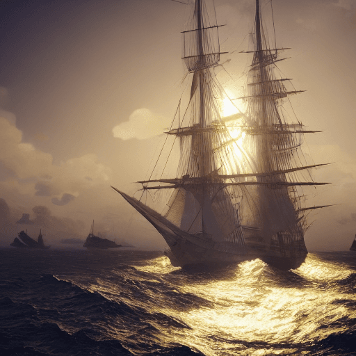 AI generated: Photo of a ultra realistic sailing ship, dramatic light, pale sunrise, cinematic lighting, battered,...