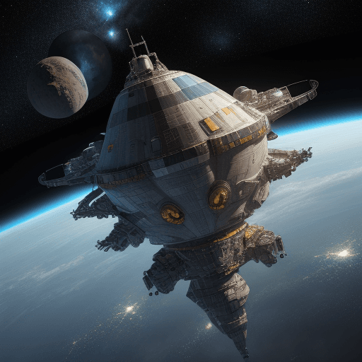 AI generated: Hyperrealistic image of a spaceship doing deep space mining on an astroid orbiting earth