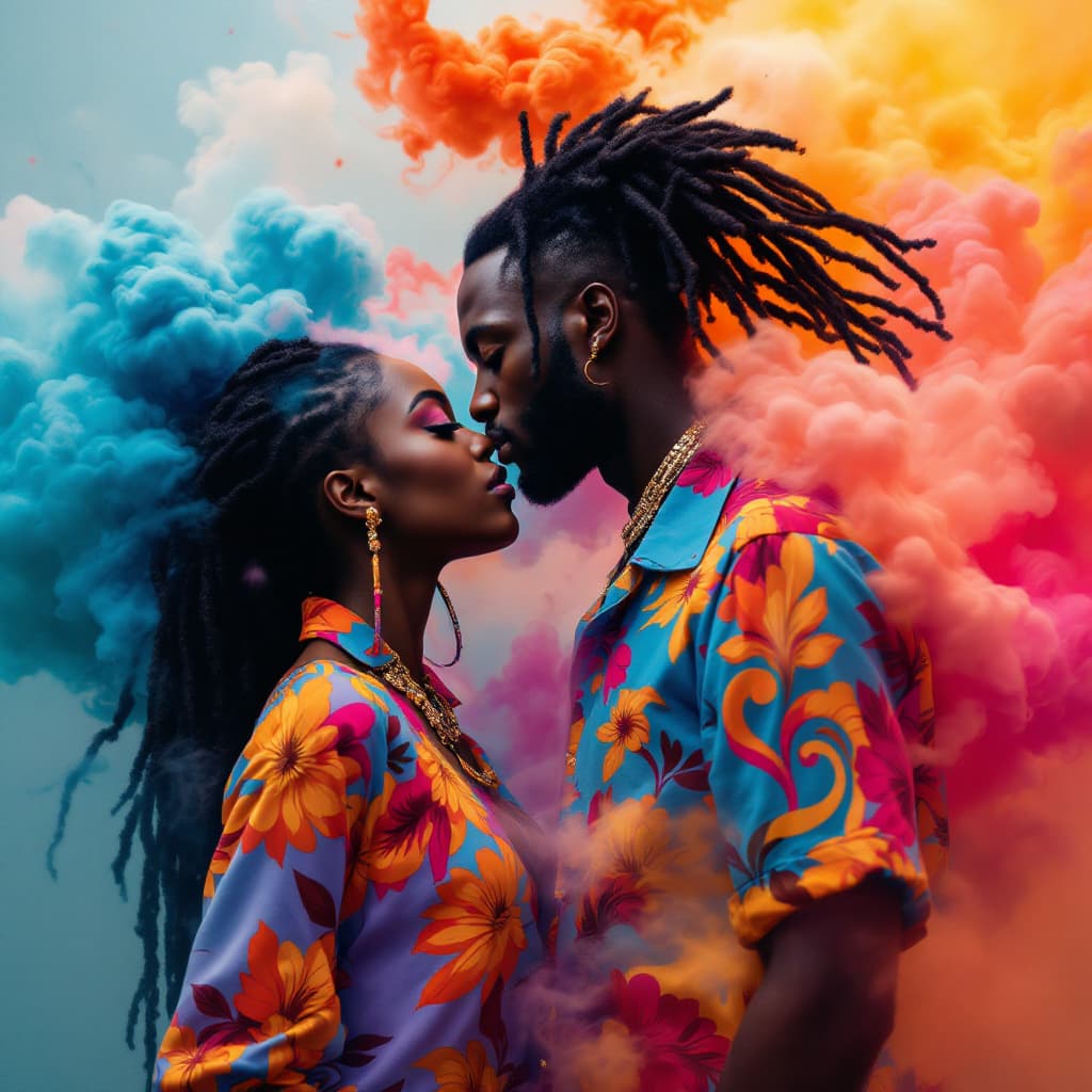 AI generated: I want to create a cinematic image of two black African couples, they are wearing urban clothes with...