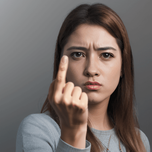 AI generated: adult woman holding up middle finger <lora:middlefinger-10:1>, high details,( photorealistic:1.2)